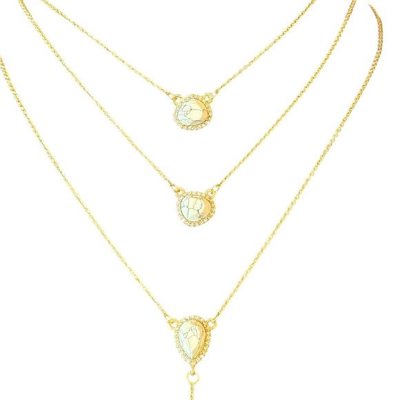 Layered Gold Natural Stone Necklace - Picture 4 of 6